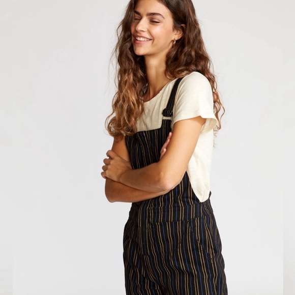 NWT RVCA Overland Striped Black Overalls w Stretch MSRP $85 Front Zip Tapered - Picture 3 of 15